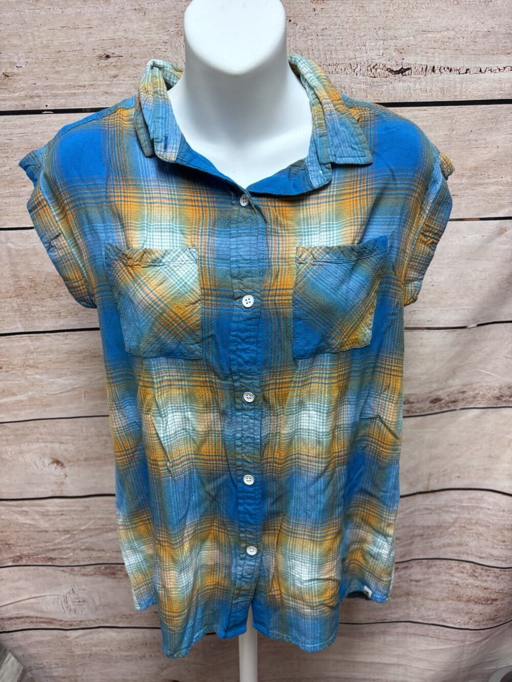 Kavu Womens XS Blue Plaid Button Up Shirt Short Sleeve Outdoor Hiking Camp